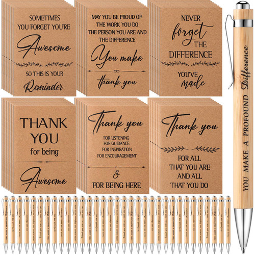 Chuangdi 96 Pcs Employee Appreciation Gift Thank You Coworker Gifts Inspirational Notebook Motivational Bamboo Pens Appreciation Gift for Coworkers Teacher Volunteer Social Worker (Kraft)