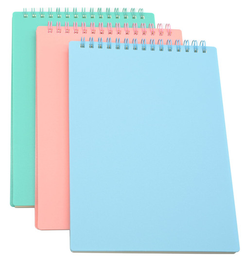 Yansanido Top Bound Spiral Notebook, 3 Pcs 3 Color A5 Size Thick Plastic Hardcover 8mm Ruled Paper 80 Sheets (160 Pages) Journal for School and Office Supplies (Light Color)