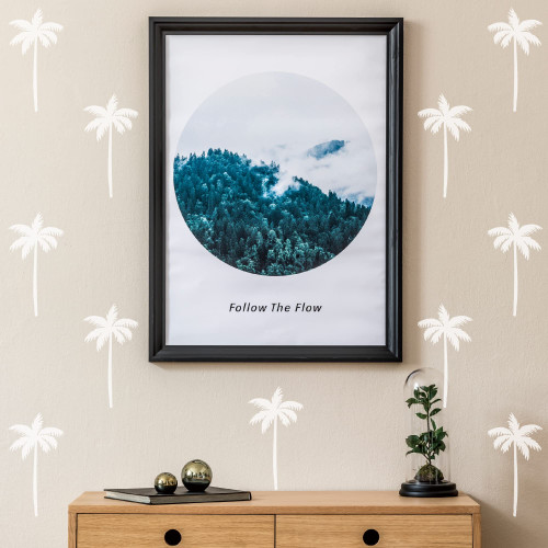 A Room with White Vinyl Palm Tree Wall Decals, Peel and Stick Modern Wall Stickers for Nursery, Kids Room, Bedroom Living Room Home Wall Art Decor