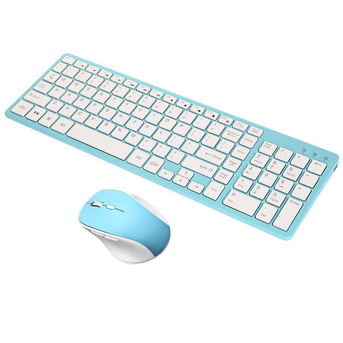 Rechargeable Wireless Keyboard and Mouse Combo, SHUNJINRUN 2.4G USB Cordless Compact Slim Keyboard and Ergonomic Silent Mouse with Side Buttons, for Windows, PC, Computer, Laptop, Mac Chromebook-Blue
