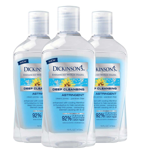 Dickinson's Enhanced Witch Hazel Deep Cleansing Astringent, Menthol and Eucalyptus, 16 Fl Oz (Pack of 3)
