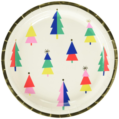 Unique Vibrant Christmas Round Dinner Plates - 9' I Foil Stamping, Medium, Pack of 8