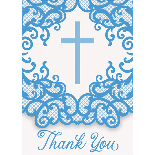 Unique Fancy Cross Thank You Note Cards - 8" x 4", Blue, 8 Pcs
