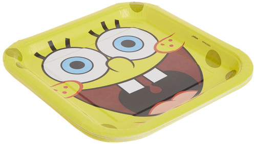 Unique SpongeBob SquarePants Square Paper Dinner Plates - 9" x 9" (8 Pcs) - Multicolor Disposable Tableware for Kids-Themed Parties & Events