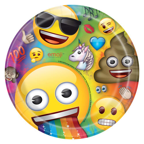Unique Round Dinner Paper Plates - 9" | Rainbow Fun Emoji | 8 Pcs