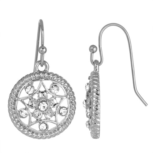 1928 Jewelry Silver Tone Crystal Filigree Drop Earrings