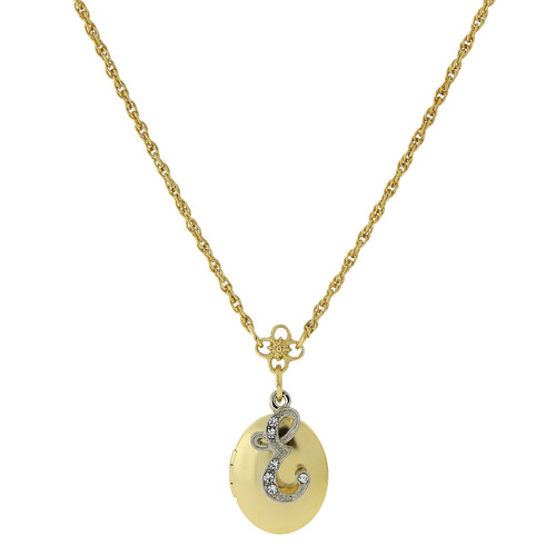 1928 Jewelry Gold And Silver Tone Crystal Initial "E" Locket Necklace, 16" + 3" Extender 1928 Jewelry Gold And Silver Tone Crystal Initial "E" Locket Necklace, 16" + 3" Extender