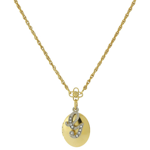 1928 Jewelry Gold and Silver Tone Crystal Initial "G" Locket Necklace, 16" + 3" Extender 1928 Jewelry Gold and Silver Tone Crystal Initial "G" Locket Necklace, 16" + 3" Extender