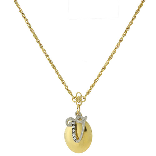 1928 Jewelry Gold And Silver Tone Crystal Initial V Locket Necklace, 16" + 3" Extender 1928 Jewelry Gold And Silver Tone Crystal Initial V Locket Necklace, 16" + 3" Extender