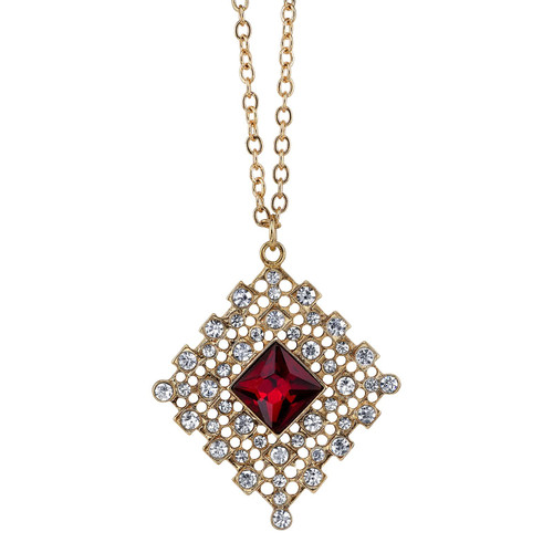 1928 Jewelry Red And Crystal Accent Filigree Pendant Necklace 16" + 3" Extender 1928 Jewelry Red And Crystal Accent Filigree Pendant Necklace 16" + 3" Extender