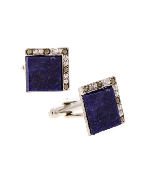 1928 Jewelry Mens Silver Tone Blue Sodalite Gemstone Square Cufflinks