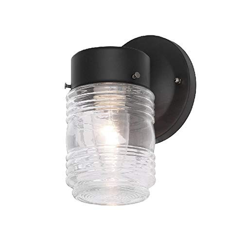 Jelly Jar 1 Light, Indoor/Outdoor Wall Light Fixture with Clear Ribbed Glass, Wall Mount Lamp Sconce Fixture, Jar Porch Down Light Fitting Matt Black