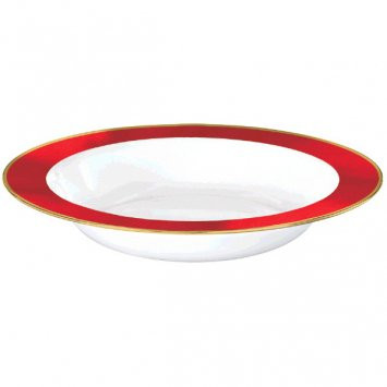 Amscan Premium Bowls Plastic Plates, 12 ounces, White with Red Border