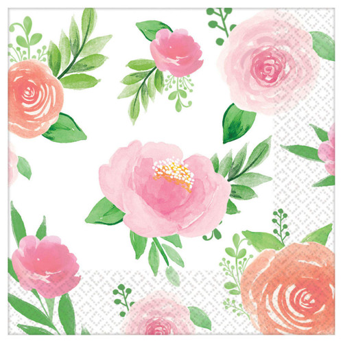 Charming Pink Floral Baby Beverage Napkins (5" x 5") - Pack of 16 - Soft & Elegant Paper Napkins for Baby Showers, Gender Reveals & Celebrations