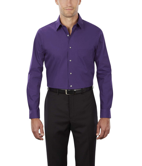 Van Heusen Men's Dress Shirt Regular Fit Poplin Solid, Purple Velvet, 15.5" Neck 32"-33" Sleeve