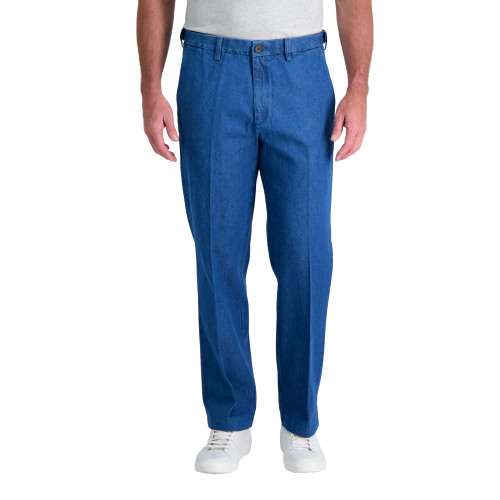 Haggar mens Casual Classic Fit Denim Trouser Pant - Regular and Big & Tall Sizes jeans, Medium Stonewash, 38W x 29L US
