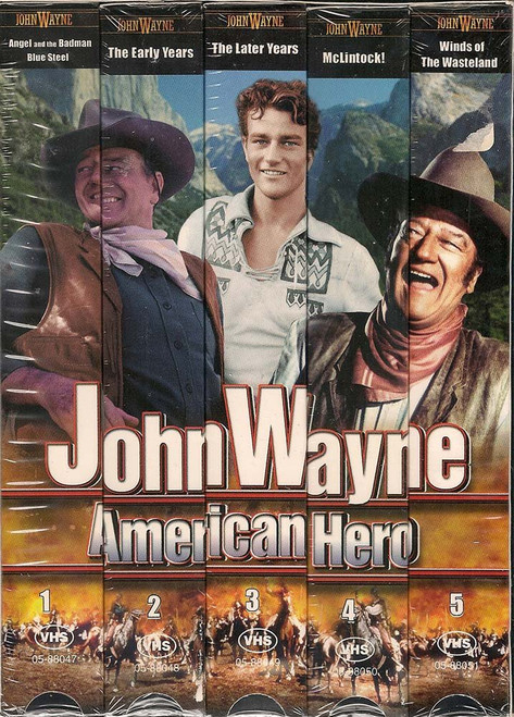 John Wayne "American Hero" VHS Collection, 5 Tapes: McLintock, The John Wayne Story: The Early Years, The John Wayne Story: The Later Years, Winds of the Wasteland, Angel and the Badman and Blue Steel