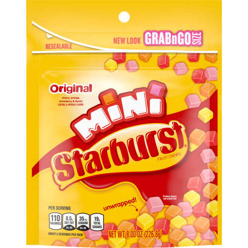 STARBURST Original Minis Fruit Chews Candy, 8-Ounce Grab N Go Size Resealable Bag (Pack of 8)