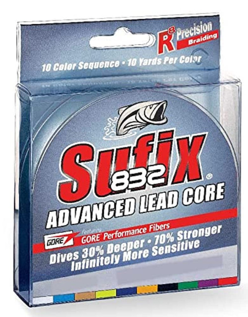 Sufix 832 Lead Core 12 lb Metered, Multicolor, 100 Yard Spool
