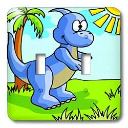 3dRose LLC lsp_116522_2 Cute Blue Dino Dinosaur Cartoon Scene Double Toggle Switch