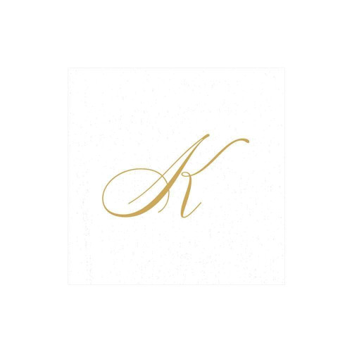 Entertaining with Caspari White Pearl Paper Linen Cocktail Napkins, Monogram Initial K, Pack of 30