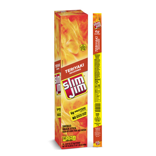 Slim Jim Giant Smoked Meat Snack Stick, Teriyaki Seasoned, Keto Friendly Snack, (24 Count of 0.97 oz Sticks) 23.28 oz