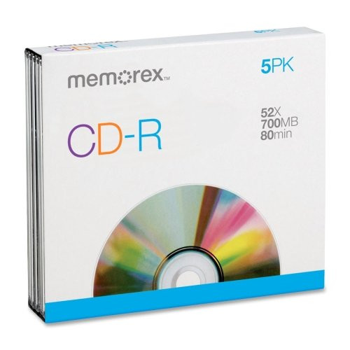 CD-R, w/ Slim Jewel Case, 52X, 700MB/80Min, 5/PK