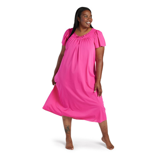 Miss Elaine Women's Plus-Size Tricot Long Nightgown (3X,Fuchsia)