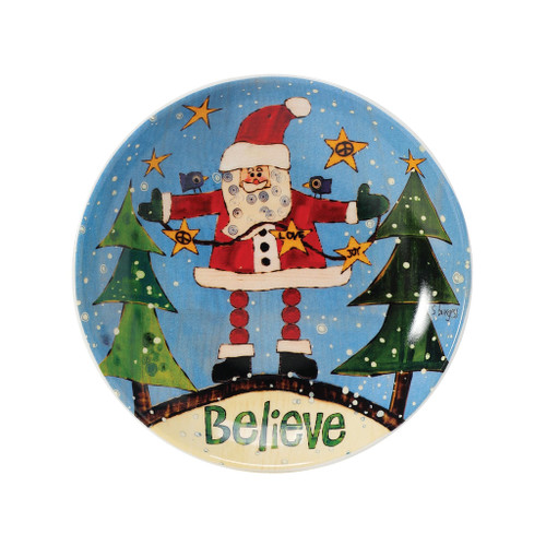 Enesco Izzy and Oliver Painted Peace by Stephanie Burgess Santa Believe Small Appetizer Plate, 6 Inch, Multicolor