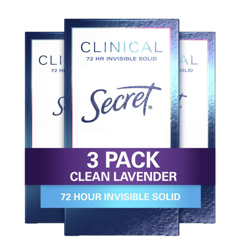Secret Clinical Strength Invisible Solid Antiperspirant and Deodorant for Women, Clean Lavender, 1.6 oz (3 Pack) Secret Clinical Strength Invisible Solid Antiperspirant and Deodorant for Women, Clean Lavender, 1.6 oz (3 Pack)