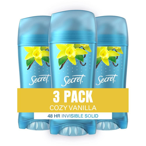Secret Antiperspirant and Deodorant for Women, 48 Hr Invisible Solid Vanilla Scent 2.6 oz (Pack of 3)
