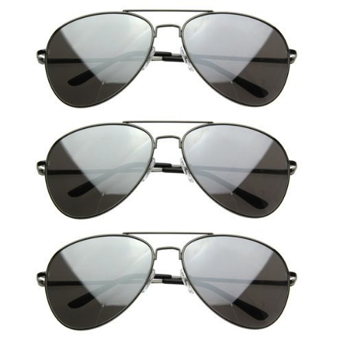 zeroUV - Mirrored Aviator Sunglasses for Men Women with Spring Loaded Hinges (3-Pack | Gunmetal)