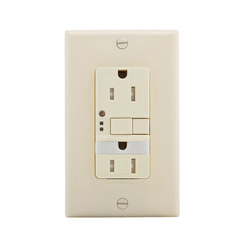 EATON Wiring GFCI Self-Test 15A -125V Tamper Resistant Duplex Receptacle with Nightlight & Standard Size Wallplate, Almond