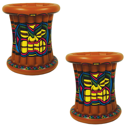 Beistle 2 Piece Inflatable Tiki Drink Coolers, Beverage Holders Hawaiian Theme Luau Party Decorations, Holds Approx. 24 12-Ounce cans, Celebrating with You Since 1900, 25" x 22", Multicolored