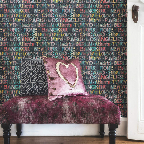 RoomMates RMK11824WP Pink and Yellow Cities of The World Peel and Stick Wallpaper