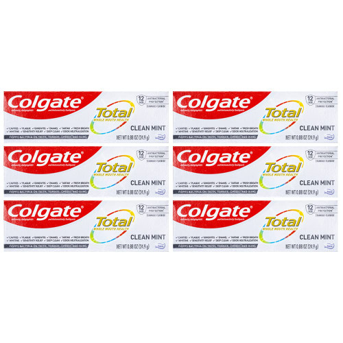 Colgate Total Toothpaste, Clean Mint, Travel Size 0.88 oz (24.9g) - Pack of 66