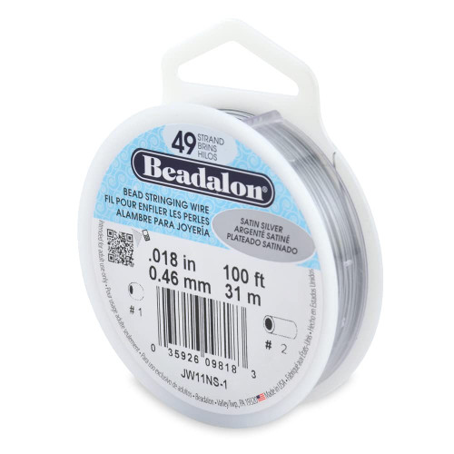 Beadalon 49 Strand Stainless Steel Bead Stringing Wire.018 in / 0.46 mm, Satin Silver, 100 ft / 31 m