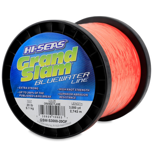 HI-SEAS Grand Slam Bluewater Monofilament Fishing Line, 20 lb, Orange Flame, 3000 yd