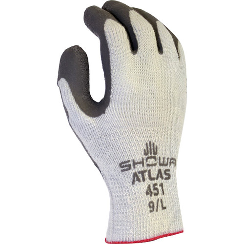 SHOWA Atlas 451XL-10 Palm Coating Natural Rubber Glove, 10-Gauge Insulated Seamless Knitted Liner, General Purpose Work, X-Large (Pack of 12 Pairs),Gray