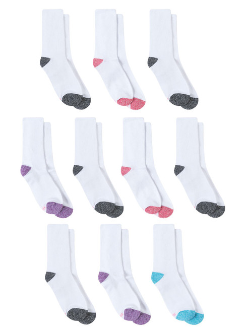 Hanes Womens Comfort Fit Extended Size Crew Socks 10-Pack, 10-12, White