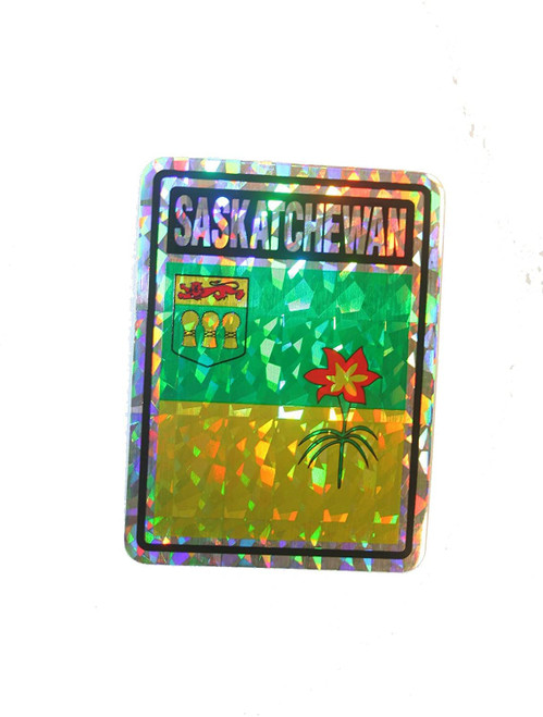 SASKATCHEWAN - CANADA Provincial Flag SQUARE Metallic BUMPER STICKER DECAL .. Size : 4" x 3" Inch .. New