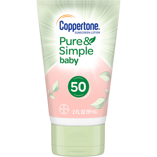 Coppertone Pure & Simple Baby SPF 50 Face Sunscreen Lotion, Zinc Oxide Mineral Sunscreen, Tear Free, Sunscreen for Face, Travel Size, 2 Ounce