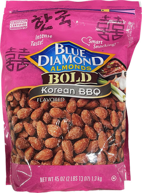 Blue Diamond Almonds BOLD Korean BBQ Flavored Resealable Zipper Bag. Ketogenic Certified. Intense Taste! Smart Snacking! (45 Ounces) Blue Diamond Almonds BOLD Korean BBQ Flavored Resealable Zipper Bag. Ketogenic Certified. Intense Taste! Smart Snacking! (45 Ounces)