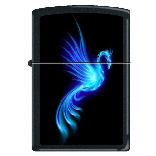 Zippo "Phoenix-Burning Blue" Black Matte Lighter, 0249