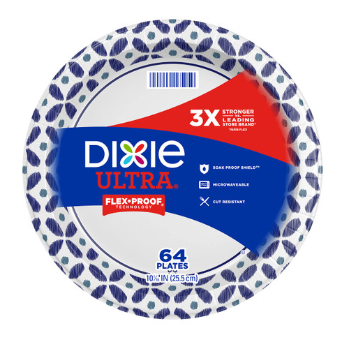 Dixie Ultra Disposable Paper Plates, 10 1/16 inch, Dinner Size Printed Disposable Plate, 64 Count (1 Pack of 64 Plates)