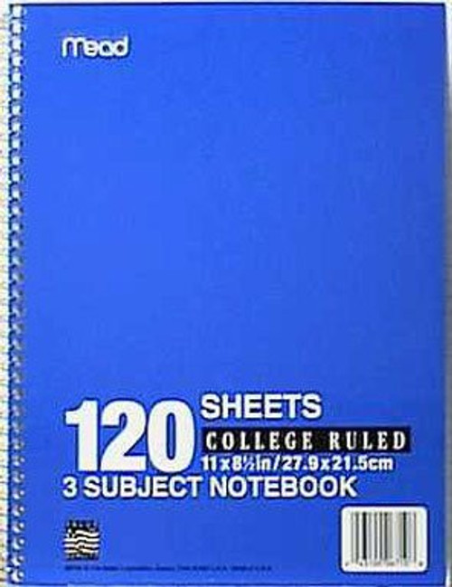 Mead 06710 Spiral Bound Notebook, Perforated, College Rule, 11 x 8, White, 120 Sheets