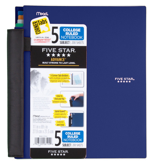 MEAD Notebook, 5-Subject, College Ruled, 200 Sheets, 8-1/2 x 11 Inches, Assorted (MEA08192)