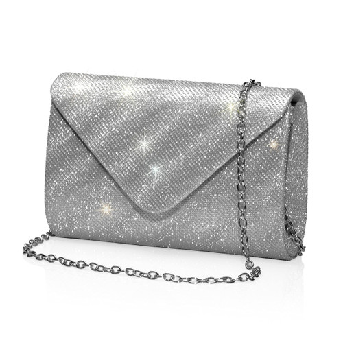 GEGELE Women's Sparkly Evening Bags Glitter Clutch Purse Flap Clutch Purse for Party Prom Wedding (YX09-Silver)