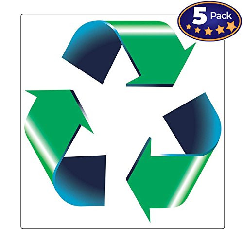 Retail Genius Oversized 8in Recycle Symbol Sticker 5 Pack for Green, White & Blue Recycling Bins & Cans. Large Decals ID Recycled Plastic, Paper, Cardboard, Glass, & Aluminum Recyclable Containers.