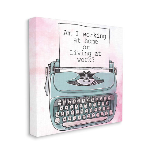 Stupell Industries Working at Home Phrase Sassy Typewriter Over Pink, Designed by Kim Allen Canvas Wall Art, 17 x 17, Green
